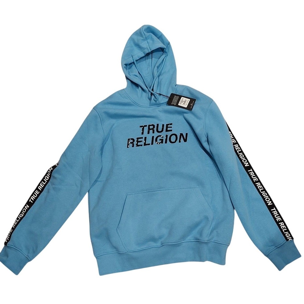 True Religion Silicone Tape Hoodie Tape PO Cornflower Blue XL New w/‎ Tags